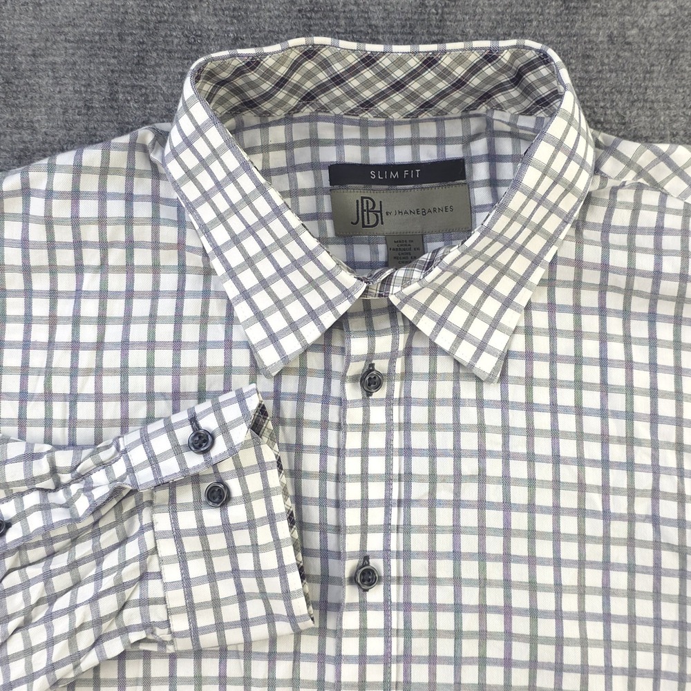 Jhane Barnes Shirt XL Slim Fit Long Sleeve Button Up Multicolor‎ Check Point